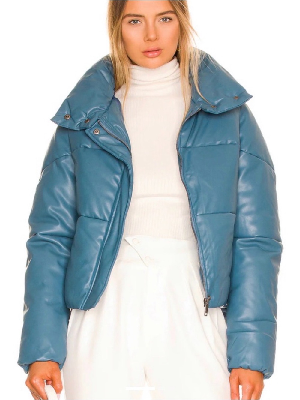 Apparis Jemma Vegan Leather Puffer Jacket Stone Blue